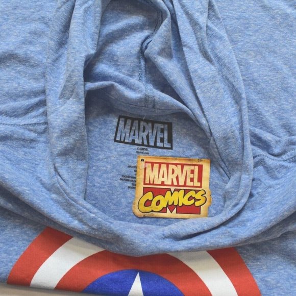 Marvel Mens Captain America Shield Hooded Hoodie Short Sleeve Shirt New - Picture 2 of 3